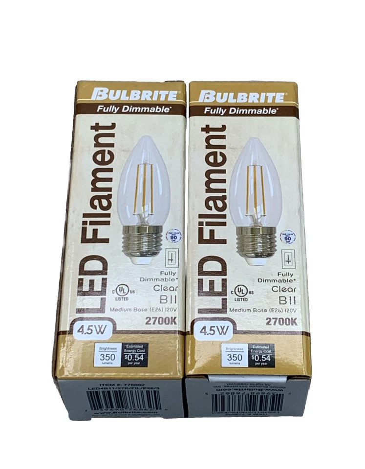 Bulbrite 2 Pack LED Filament Dimmable Light, 776862, 4.5W, 350 Lumens, 120V - Image 3 of 3
