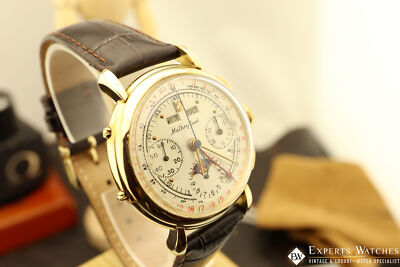 Leather Strap Mathey Tissot Chronograph Gold Vintage Serviced 50s