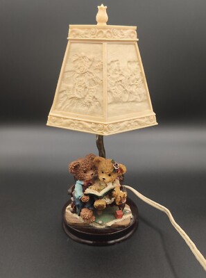   Story Bears resin accent lamp with reverse painted embossed lithophane shade 