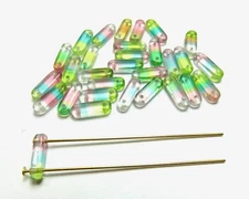 30 Pcs ~ 11mm ~ 2-HOLE SPACER BAR ~ MULTI COLOR ~ GLASS BEADS