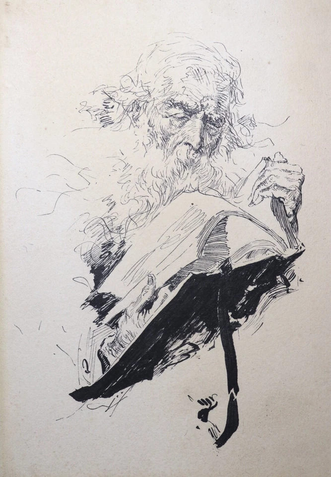 antiguo 1800s victoriano religioso judío rabino retrato tinta dibujo arte enmarcado Foto 2 de 4