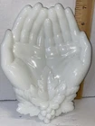 Vintage 7" Westmoreland Hands Grape Leaves Victorian Milk Glass Trinket Dish.