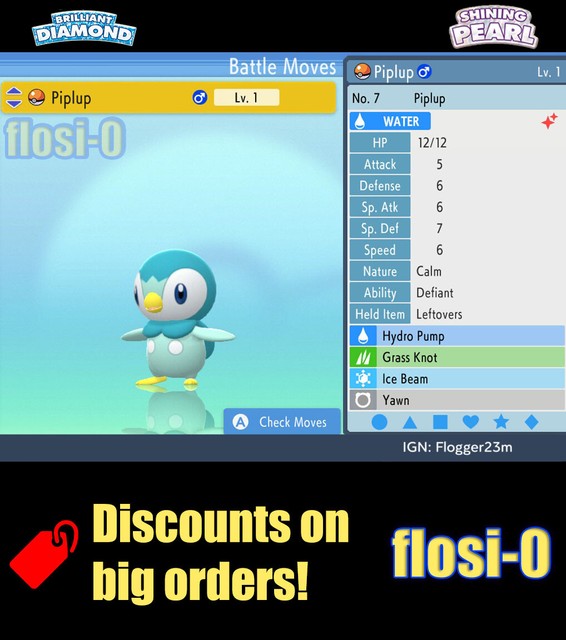 6IV Shiny Piplup Pokemon Brilliant Diamond and Shining Pearl 6IV Shiny Piplup Pokemon Brilliant Diamond and Shining Pearl