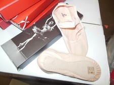 Leo Pink Leather Full Suede Sole Ballet Shoes LS2001G attached elastics Girls Sz