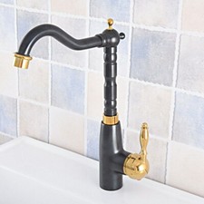 Deck Mounted Bathroom Faucet Black Gold Brass Single Handle Sink Mixer Taps