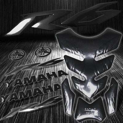 Black Tribal Fire Gas Fuel Tank Pad+8'' 3D Logo&Letter+for YZF-R6 Emblem Sticker