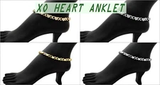 Women's Stone Filled Heart XO Chain 7mm 10",11",12" Anklet Ankle Bracelet RAK115