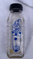 Vintage Samuel Callet Co. Clown Blue Shy Glass Baby Bottle 8oz C. 1950-70