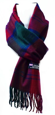 Mens Womens Wool Check Scarf Scotland Made Warm Plaid Wool 100% Cashmere Scarves
