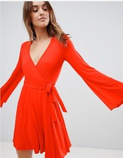 Ivy Revel Wrap Front Mini Skater Dress With Flutted Dresses Size Small