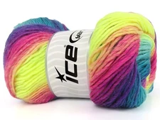 Lana Bella Purple Turquoise Green Pink+ 82515 Ice Yarns Wool+ Striping 100g 273y