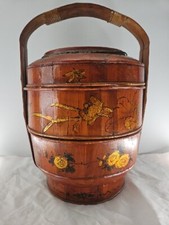 Antique CHINESE ASIAN WEDDING BASKET 3 TIER BAMBOO Handmade 19th Century