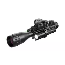 HIRAM 4-16x50 AO Rifle Scope Combo with Green Laser, Reflex Sight, and 5 Brig...