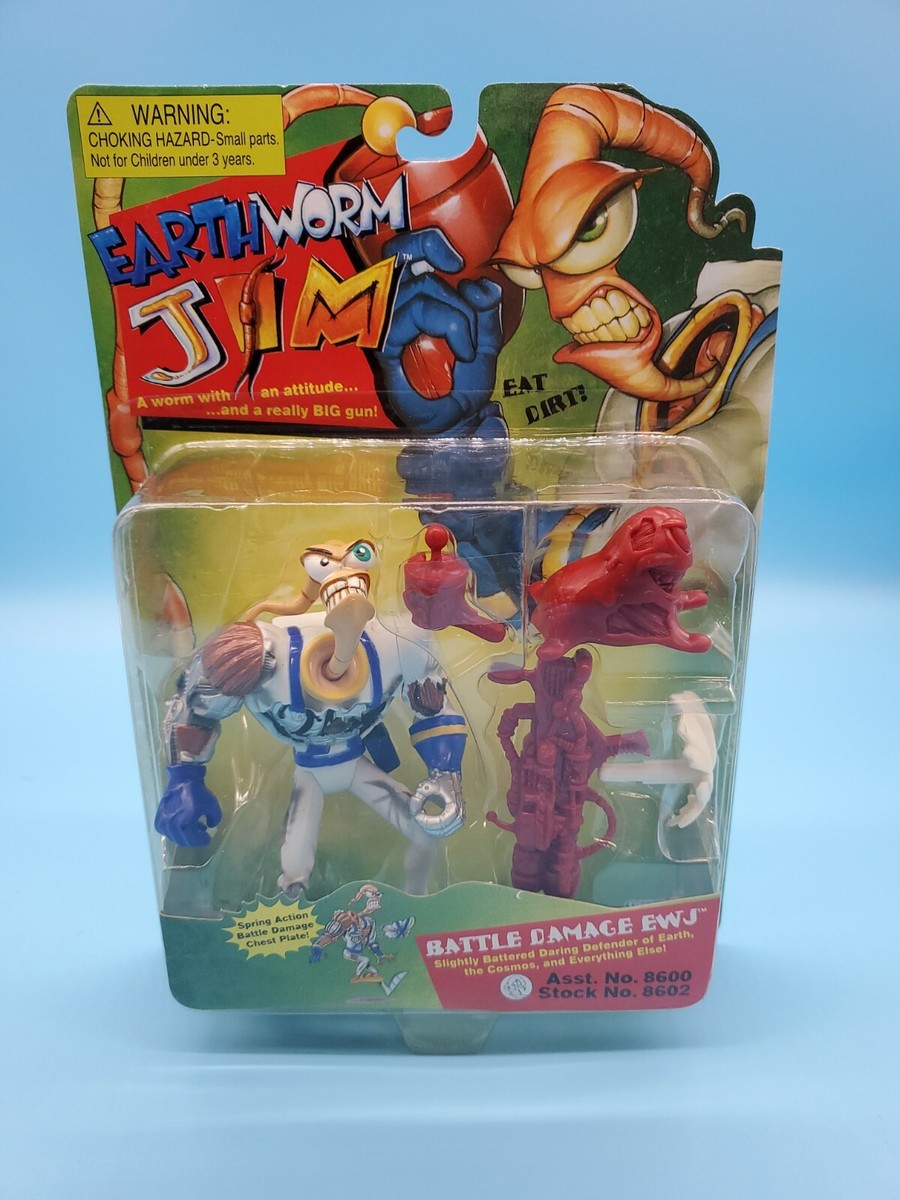 Earthworm Jim Figure 1994 Playmates Battle Damage EWJ Rare Green