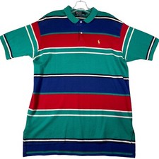 VTG Polo Ralph Lauren Mens Shirt XL Green Blue Red Stripe Preppy Made in USA Y2K