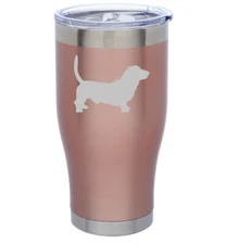 Rose Gold Double Wall Insulated Stainless Steel Tumbler Travel Mug Basset Hound