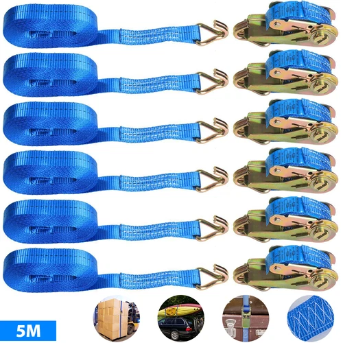 1-6x Ratchet Straps Tie Down 25mm 5 Meters 800KG Claw Lorry Lashing Handy Straps - Picture 15 of 15