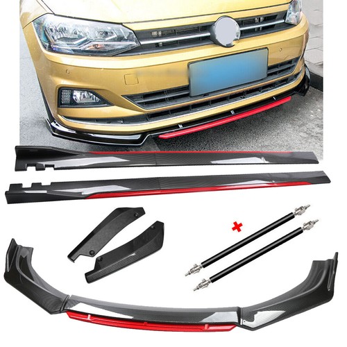 Carbon Fiber Look Front Lip Chin Bumper Side Skirt For Volkswagen VW Polo Plus