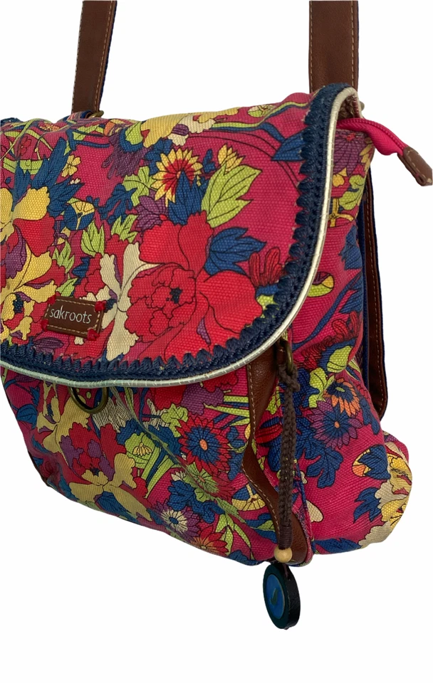 Sakroots Artist Circle Convertible Backpack Canvas Raspberry Floral Canvas Cross - Image 4 of 4