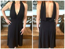 TRINA TURK SEXY BLACK PLUNGING V NECK HALTER OPEN BACK MIDI DRESS NWT $232 4❤️🌼
