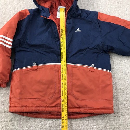 Vintage 90s Adidas Jacket Boys Large Orange Blue Hooded Insulated Hip Hop Y2K - Picture 7 of 13