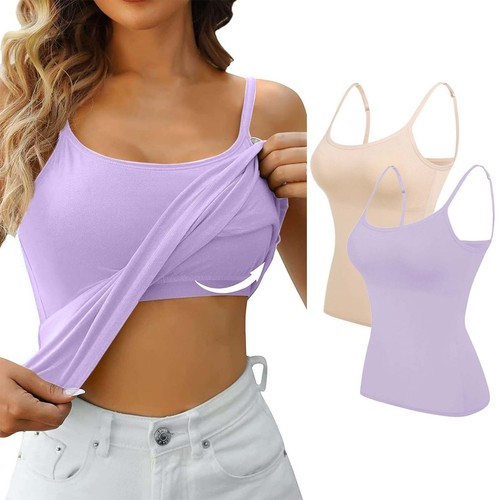 2PCS Women's Camisole with Built in Shelf Bra Adjustable Strap Vest Comfort Tops - Picture 37 of 99