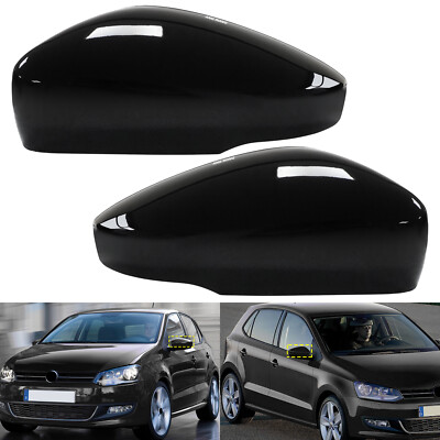 2x Schwarz Glänzend Spiegelkappen Außenspiegel für VW Polo 6R/6C（3 / 5tür）09-17