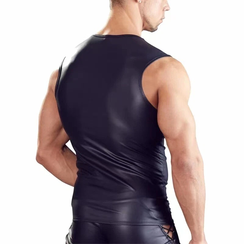 Herren Kunstleder Weste Ärmellos Hemd Tank Top Schnürer Weste S-7XL - Bild 1 von 4