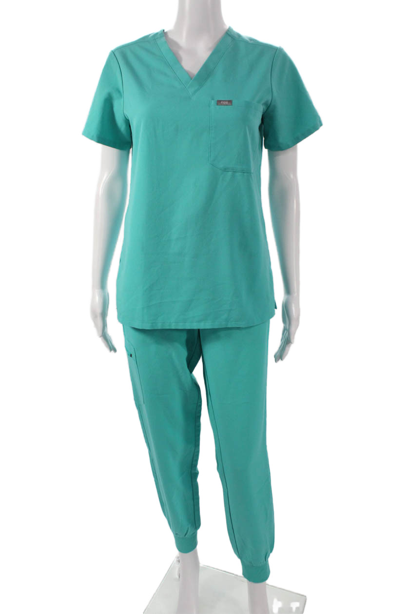 Figs Womens Tops Two Piece Scrub Set Green V-Neck Short Sleeve Size XSFree Shipping in US $100+ Orders | $6.95 Orders Below