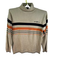 VTG South Pole Y2K Striped Sweater Mens Size XL Tan/Orange