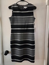Calvin Klein Dress Womens 4 Black Striped Above Knee Sheath Sleeveless Career