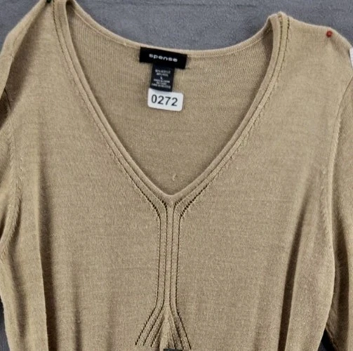 Vestido suéter para mujer Spense cuello en V tejido cintura imperio manga larga marrón talla L Foto 2 de 4