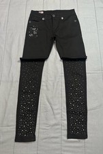 True Religion Johnny Super T Rhinestone Embellished Black Jeans