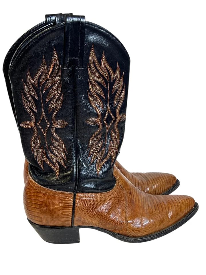 Tony Lama Boots Women's Size 8M Brown Black Lizard Western Cowboy Pointed Toe - Image 3 of 4