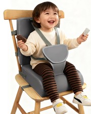 Dark Grey Portable Toddler Booster w/ 5-Pt Harness, Backrest, Non-Slip, Wipeable