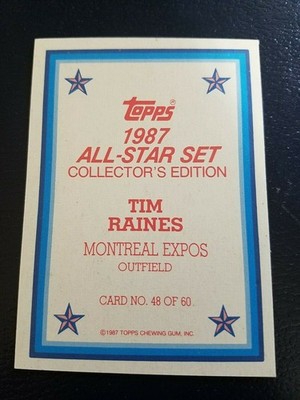 Tim Raines Expos 1987 Topps All-Star Collector's Edition BLANK FRONT SCARCE