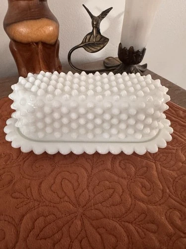 Beautiful Vintage Fenton Hobnail Butter Dish White Milk Glass