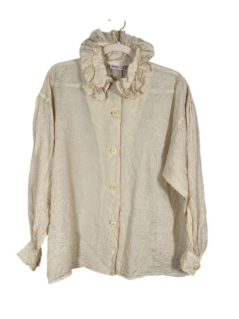 Vintage Silk Ruffle Top 11 Neutral Retro Feminine Minimalist Classic Chic 60s