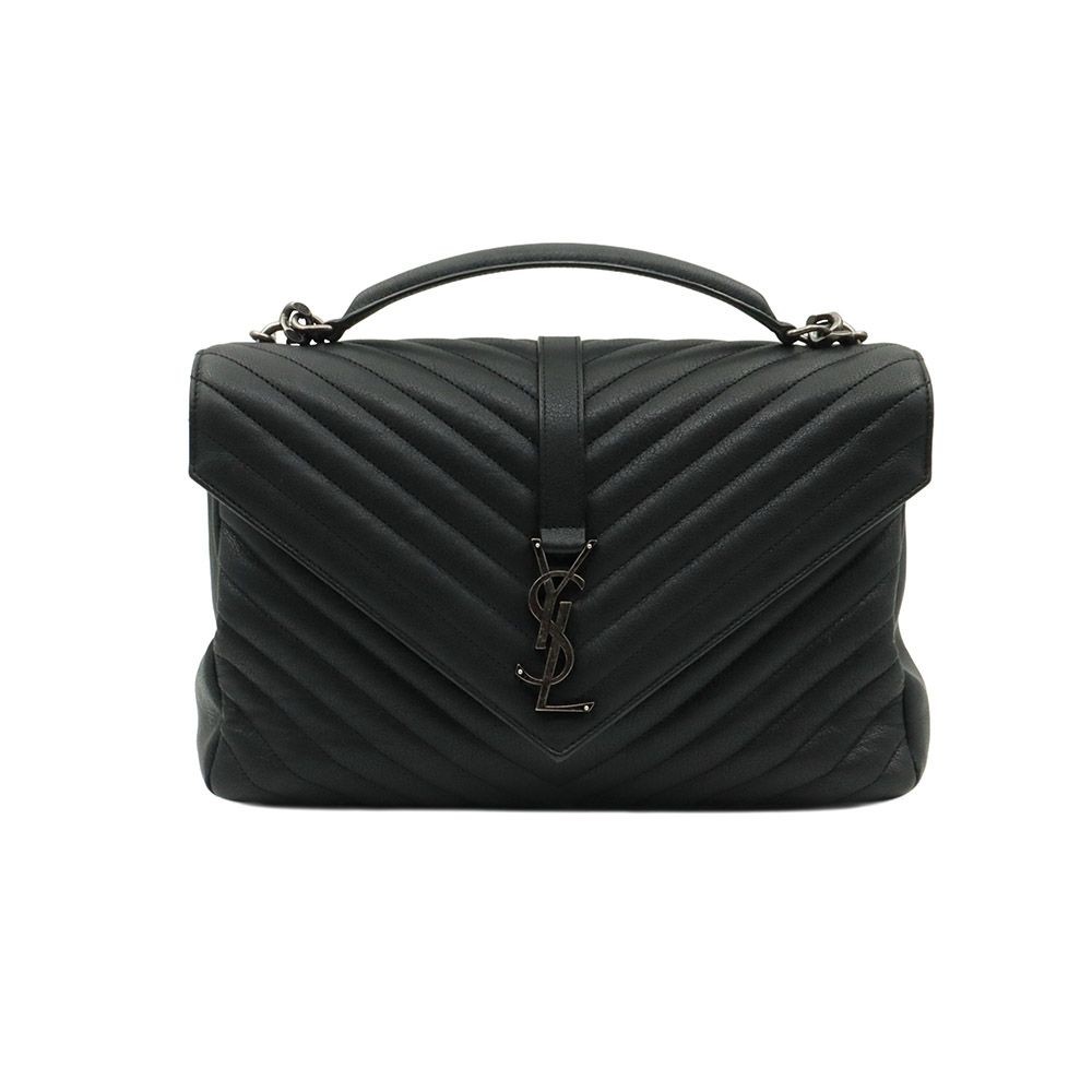 Saint Laurent Monogramma Nero Matelassé Classico Tono Argento Manico Superiore College