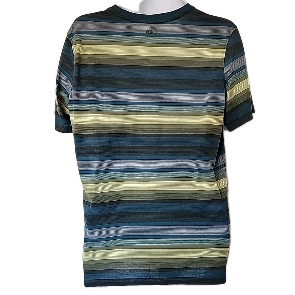 Marmot Red Rock Short Sleeve Stripe T-Shirt Deep Teal UPF 30 Men's L 70's Retro - Image 2 of 4