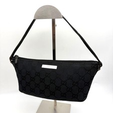 Authentic GUCCI GG Canvas Accessory Pouch Bag Handbag Leather Black Italy