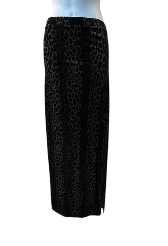 Cache Leopard Velvet Stretch Maxi Skirt Size 12 Animal Print Bodycon Made in USA