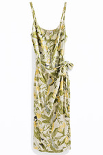 Reformation Green Floral Midi Dress Tie Waist Button Front Summer