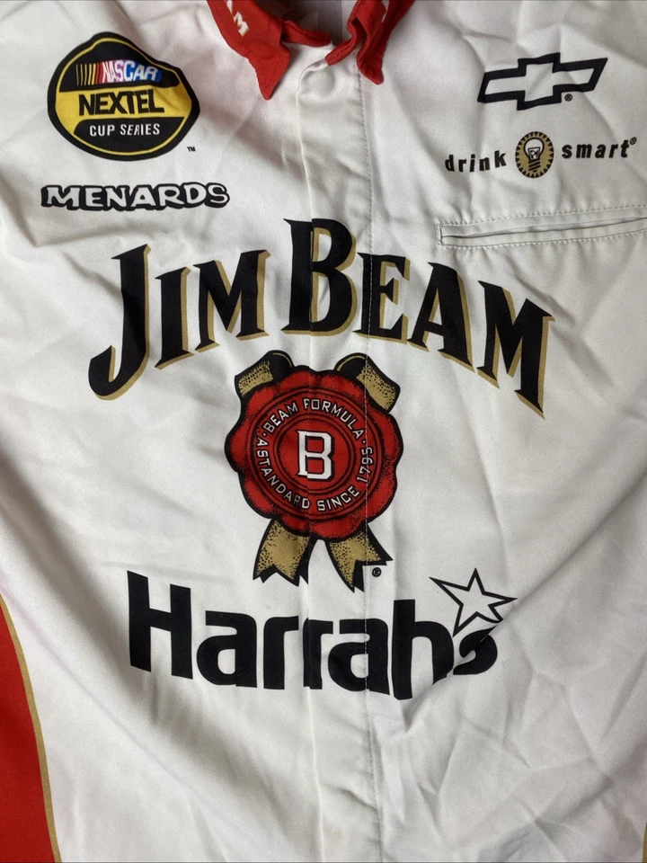 Camisa Robby Gordon Nascar Auto Racing Pit Crew Jim Beam vermelha masculina grande feita nos EUA - Imagem 3 de 4