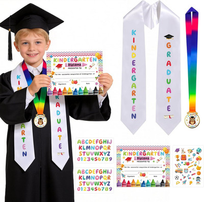 6 Pcs Kindergarten Graduation Stoles with Medals and DIY Iron-On Letters