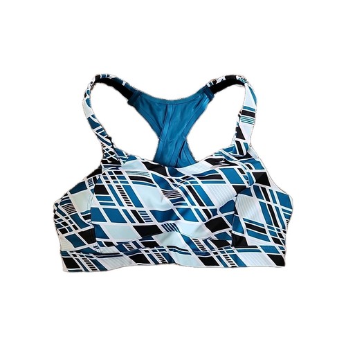 Brooks Running Sports Bra Sz 36D Racer Back White Teal Black Geometric