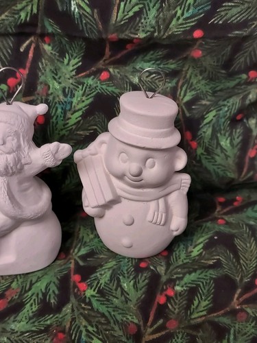 Ceramic Bisque ~Ready to Paint ~(1) Santa on a Snowmobile & (2)Snowmen Ornaments - Picture 2 of 19