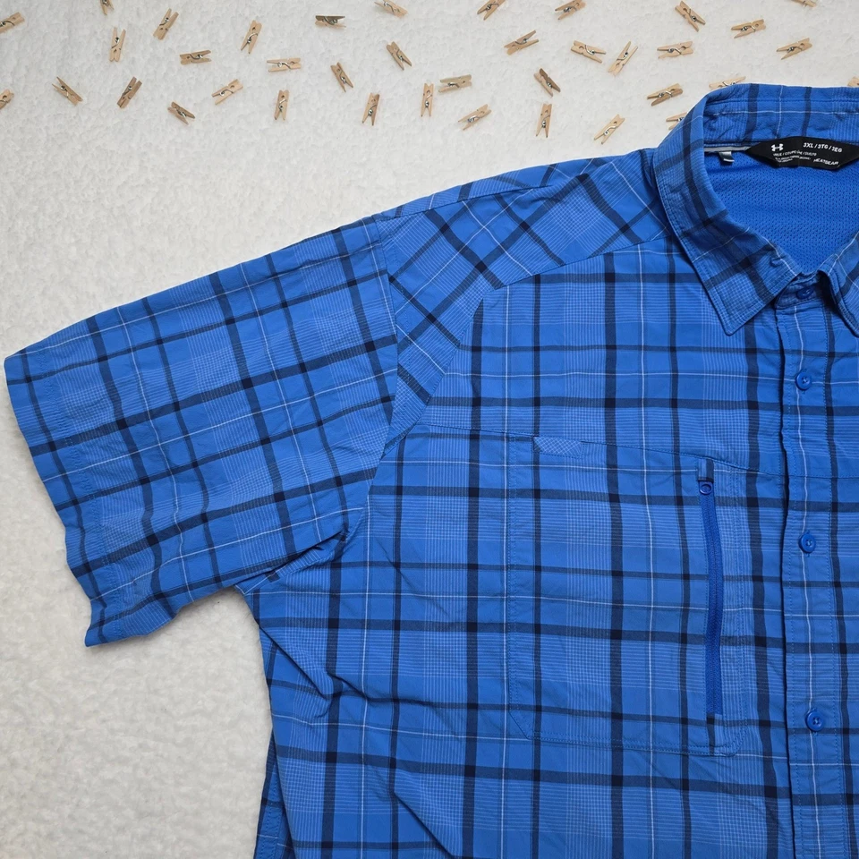 Рубашка на пуговицах мужская Under Armour 3XL синяя клетчатая HeatGear свободного покроя - Изображение 3 из 4