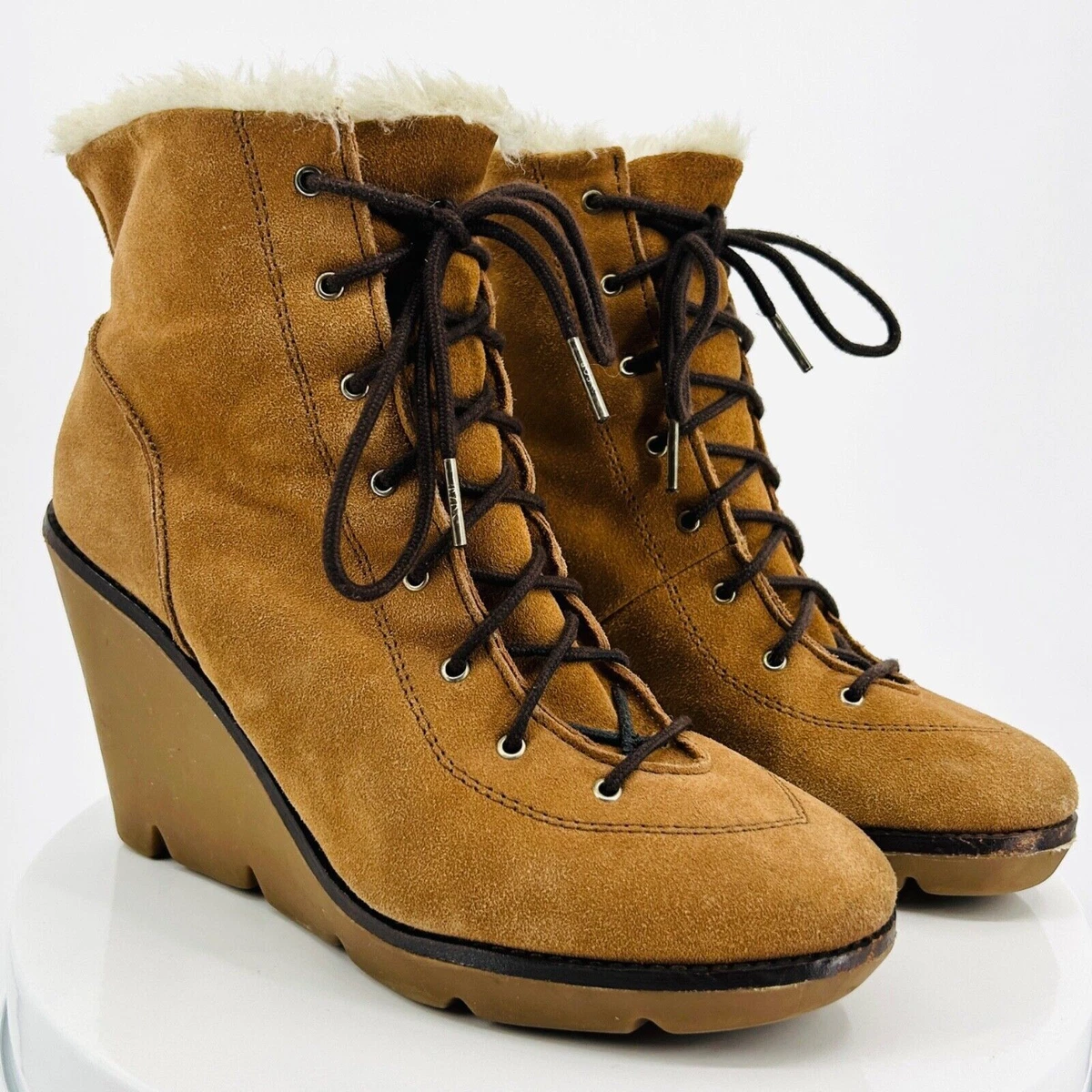 Michael Kors White Faux-Fur Hiking Boots with Orange Accent Odissi Heidi Faux Fur Leather Hiking Ankle Booties | Neiman  main image 3