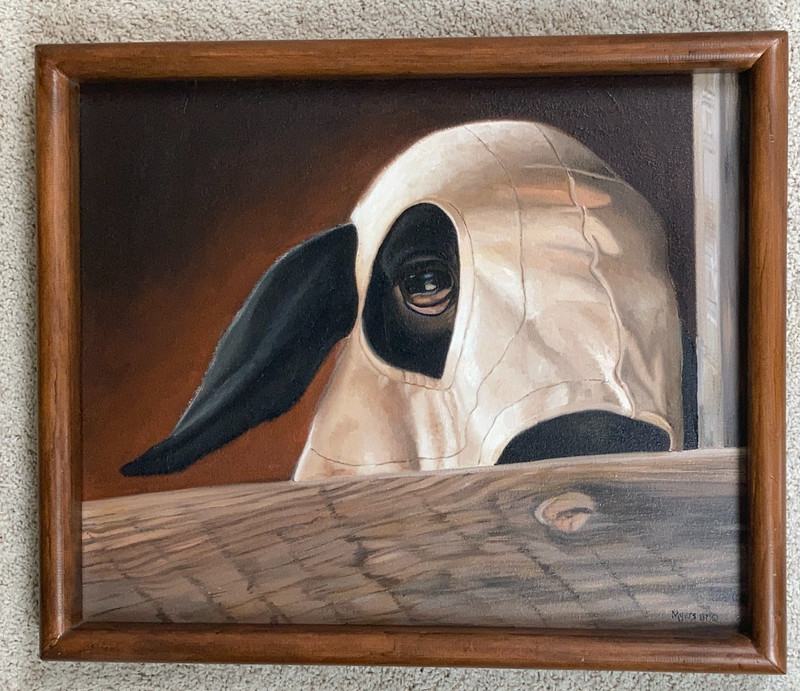 Original Oil Painting Framed  Hooded Lamb  Sheep Barn Melinda Myers Grass